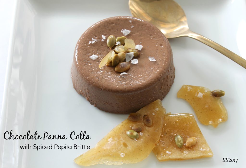 Chocolate Panna Cotta with Spiced Pepita Brittle – Shredded Sprout