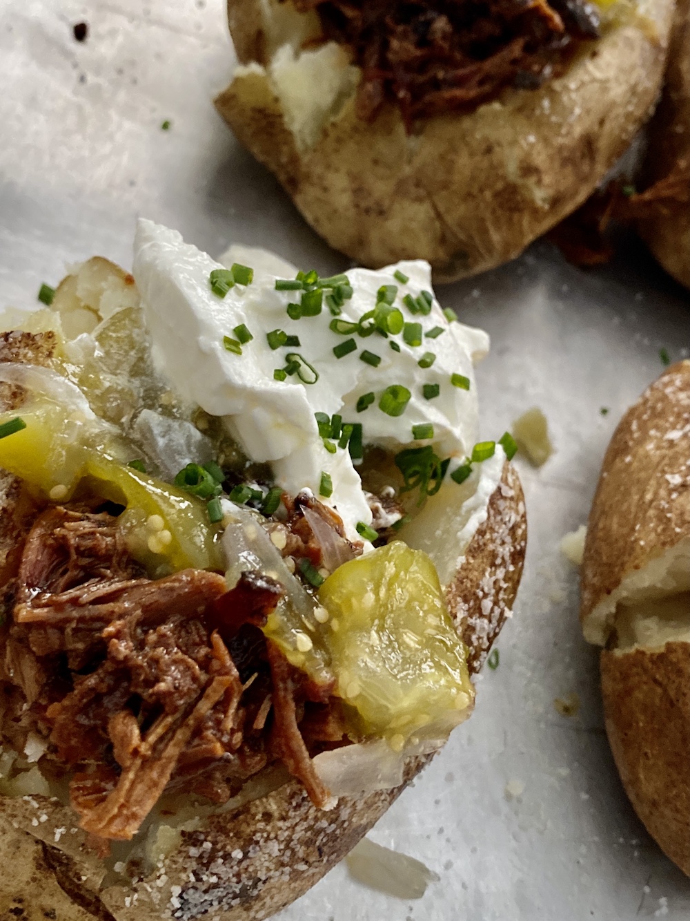 Loaded Brisket Baked Potato and Tomatillo Jam – Shredded Sprout